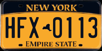 NY license plate HFX0113