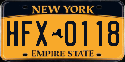 NY license plate HFX0118