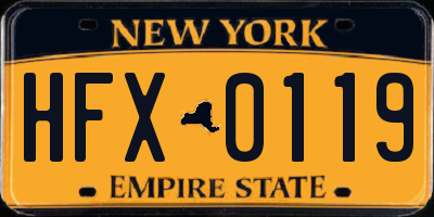 NY license plate HFX0119