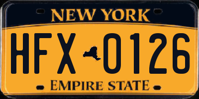NY license plate HFX0126