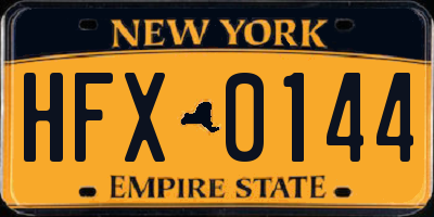 NY license plate HFX0144