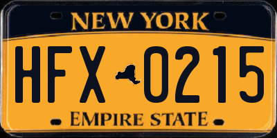 NY license plate HFX0215