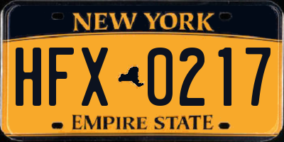 NY license plate HFX0217
