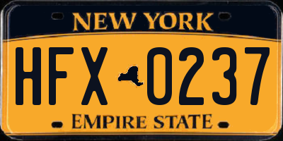 NY license plate HFX0237
