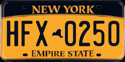 NY license plate HFX0250