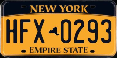 NY license plate HFX0293