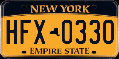 NY license plate HFX0330
