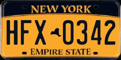 NY license plate HFX0342