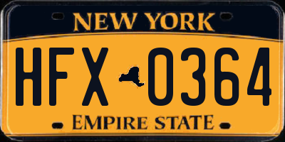 NY license plate HFX0364