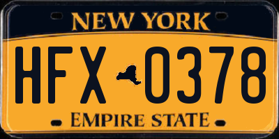 NY license plate HFX0378