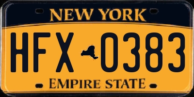 NY license plate HFX0383