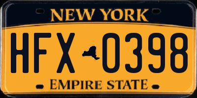 NY license plate HFX0398