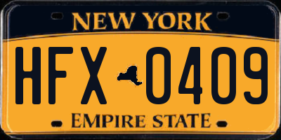 NY license plate HFX0409