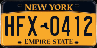 NY license plate HFX0412
