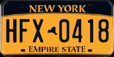 NY license plate HFX0418
