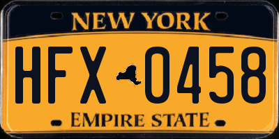 NY license plate HFX0458