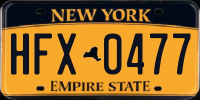 NY license plate HFX0477