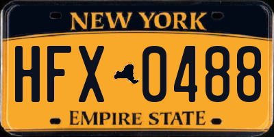 NY license plate HFX0488