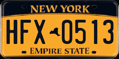 NY license plate HFX0513