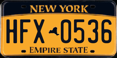 NY license plate HFX0536