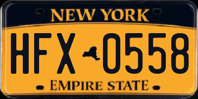 NY license plate HFX0558