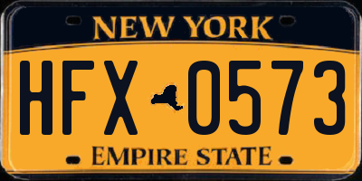 NY license plate HFX0573
