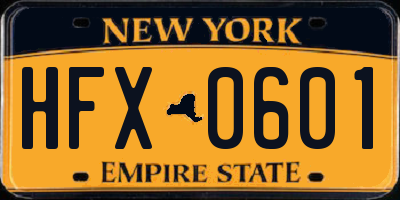 NY license plate HFX0601