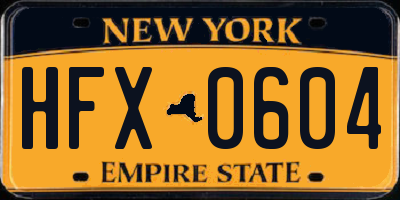 NY license plate HFX0604