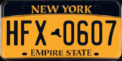 NY license plate HFX0607