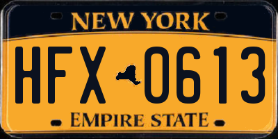 NY license plate HFX0613