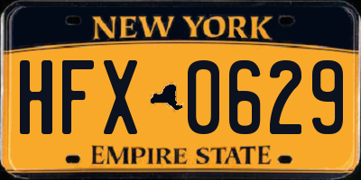 NY license plate HFX0629