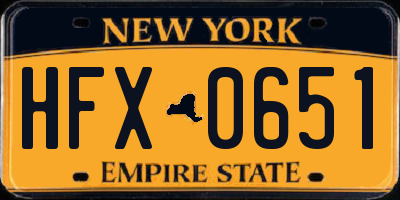 NY license plate HFX0651