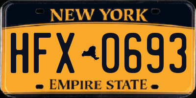 NY license plate HFX0693