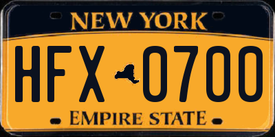 NY license plate HFX0700