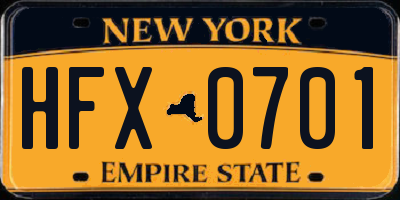 NY license plate HFX0701