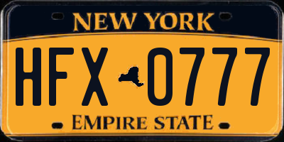 NY license plate HFX0777