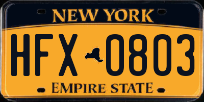 NY license plate HFX0803