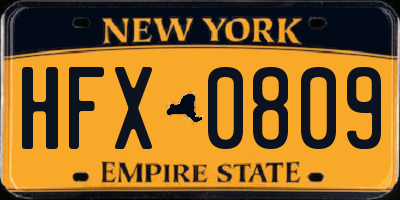NY license plate HFX0809