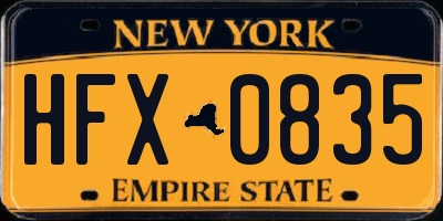 NY license plate HFX0835