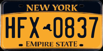 NY license plate HFX0837