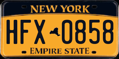 NY license plate HFX0858
