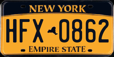 NY license plate HFX0862