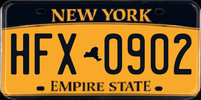 NY license plate HFX0902