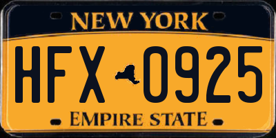 NY license plate HFX0925