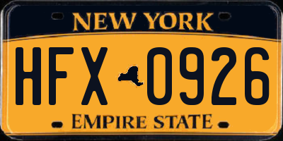 NY license plate HFX0926