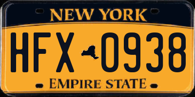 NY license plate HFX0938