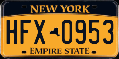 NY license plate HFX0953