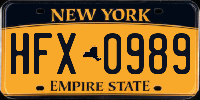 NY license plate HFX0989