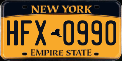 NY license plate HFX0990