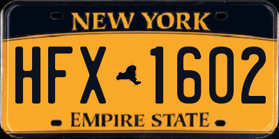 NY license plate HFX1602